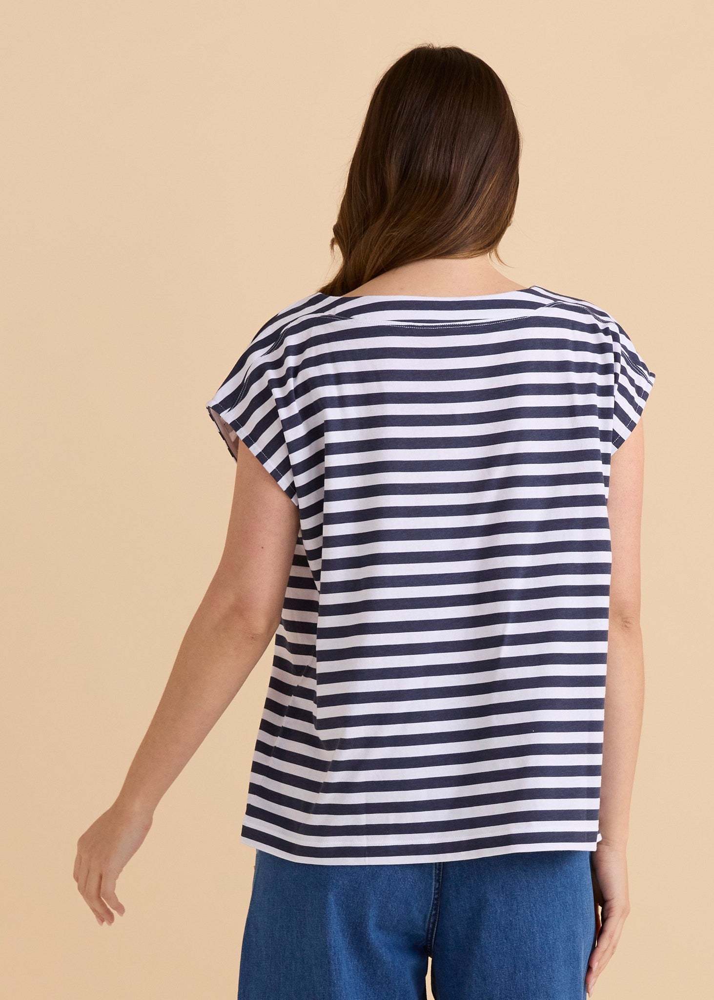 Beth Boat Neck Tee Navy Stripe