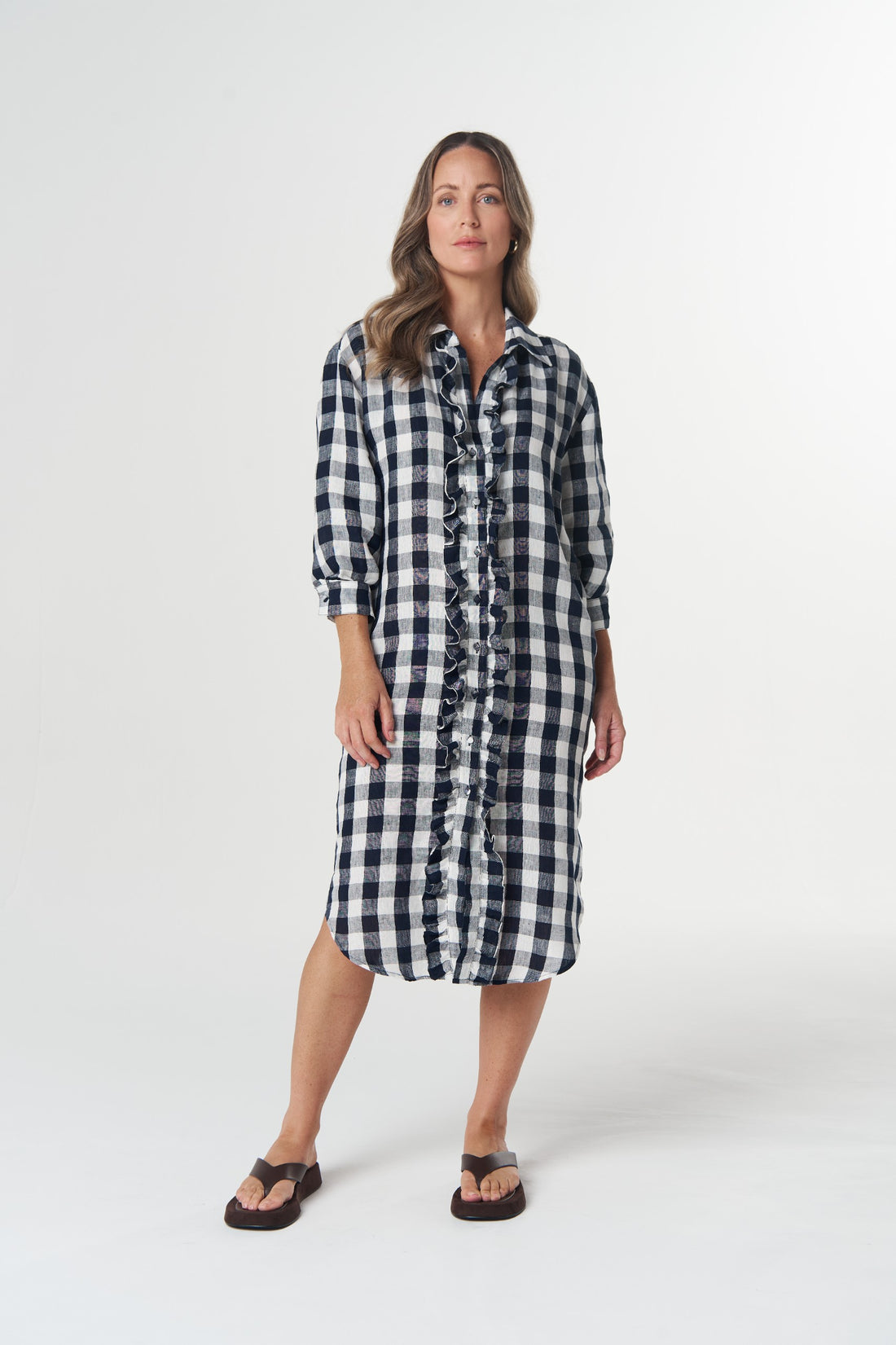 Beach Days Frill Gingham Dress - Navy