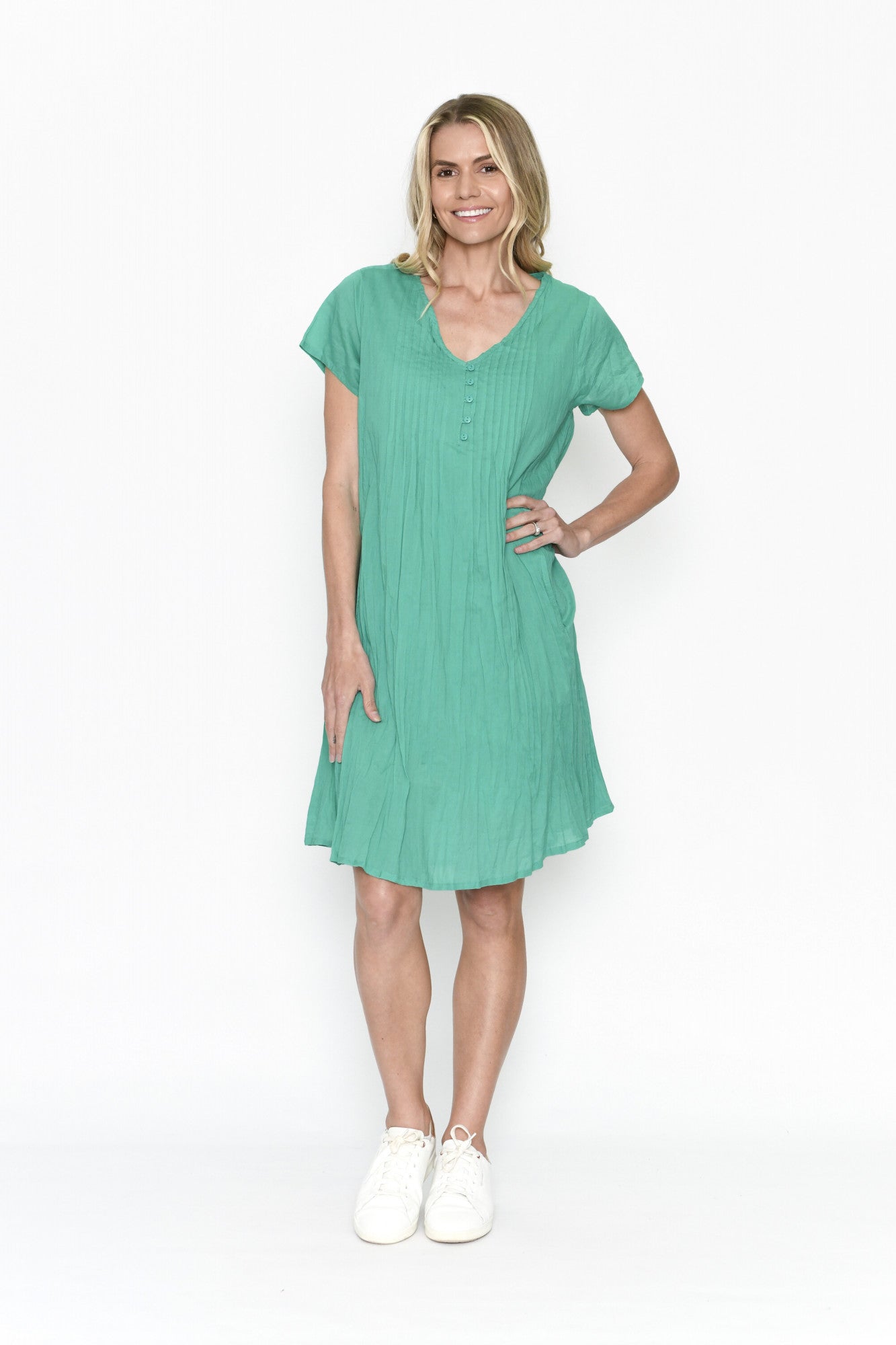 Taylor Cotton Dress cap sleeve jade