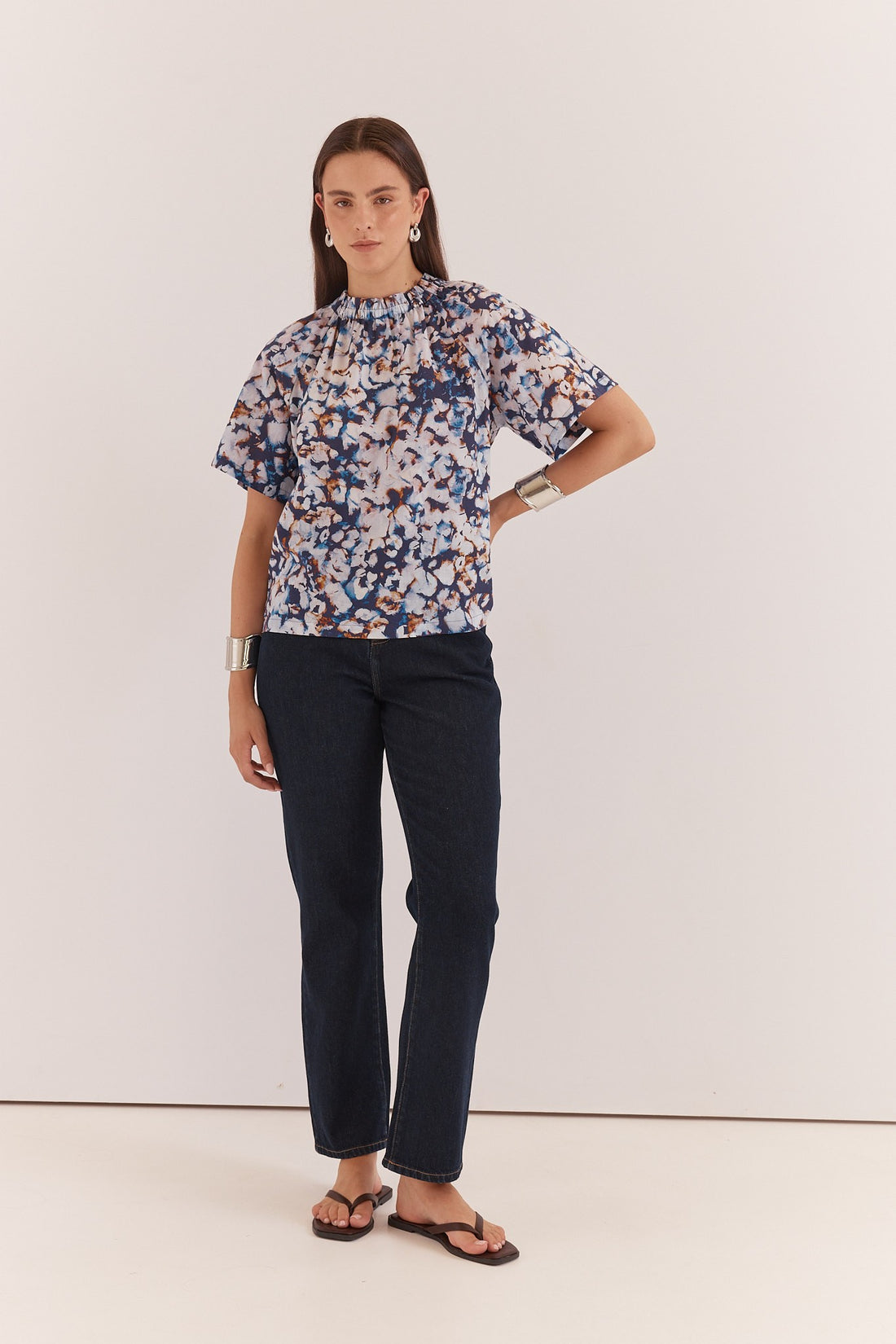 Anika Frill Neck Blouse - violet floral