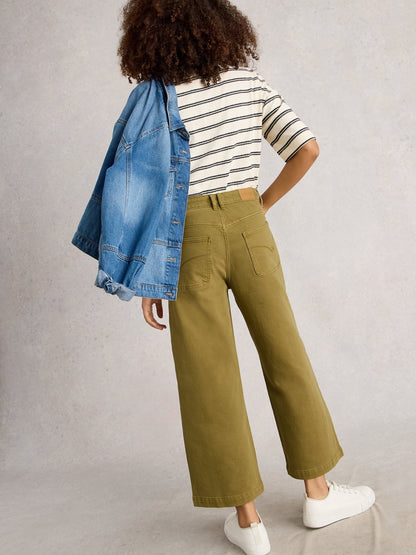 Tia Wide Leg Crop Jean - khaki