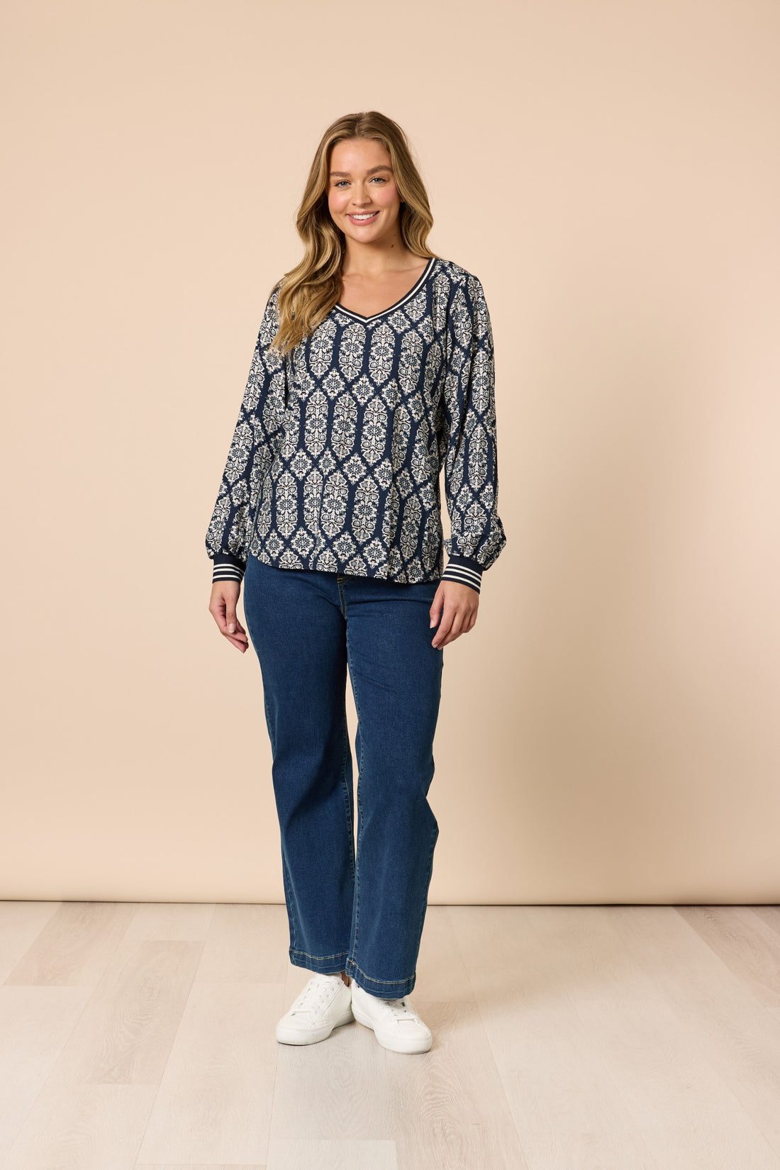 Lola Print Top Navy/White