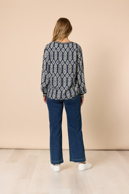 Lola Print Top Navy/White
