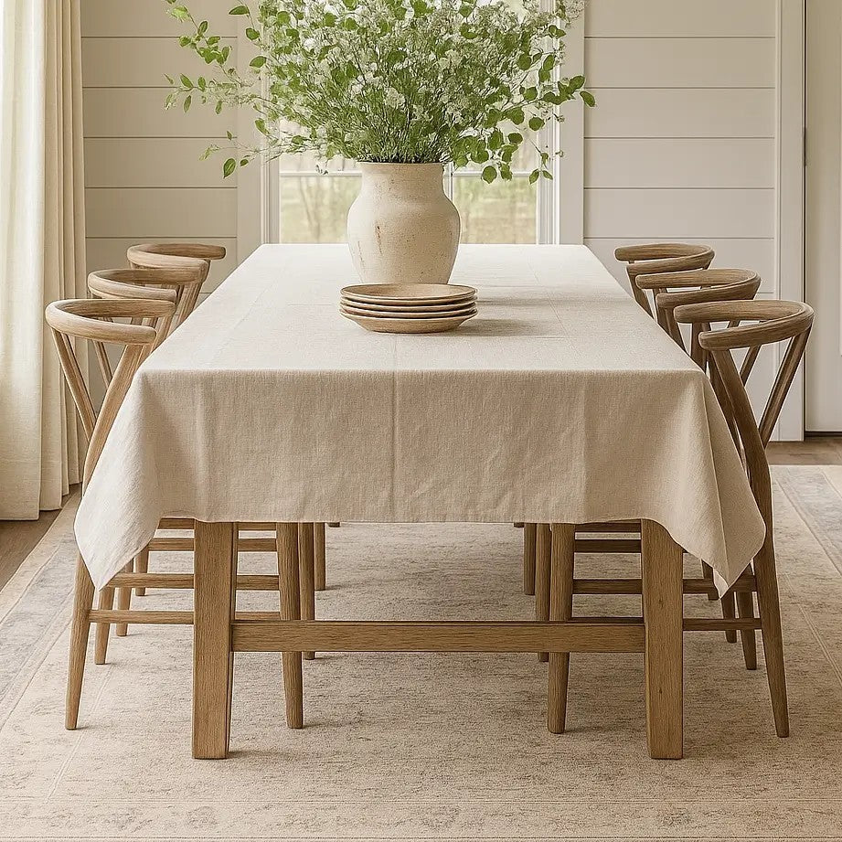 Pure French Linen Rectangle Tablecloth 210 x 240 Natural
