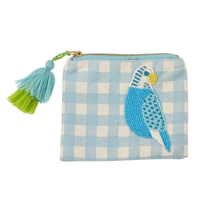 Kylie embroidered cotton pouch blue