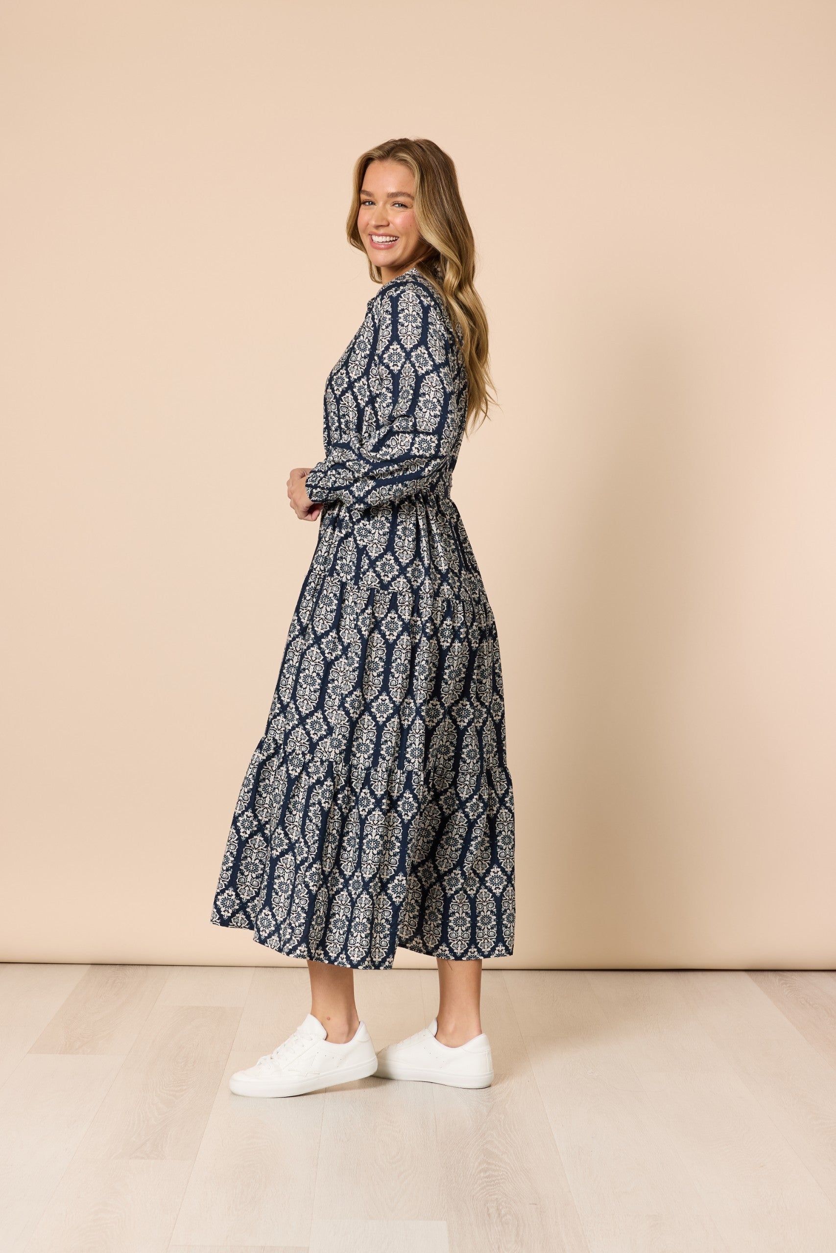 Lola Print Dress Navy/White