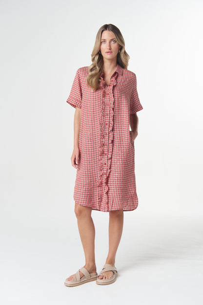 Beach Days Short Sleeve Frill Dress - poinsettia