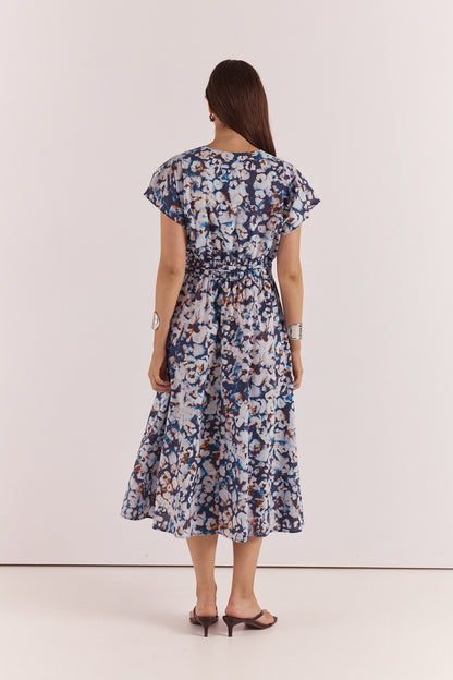 Nazalia Tie Waist Dress - violet floral