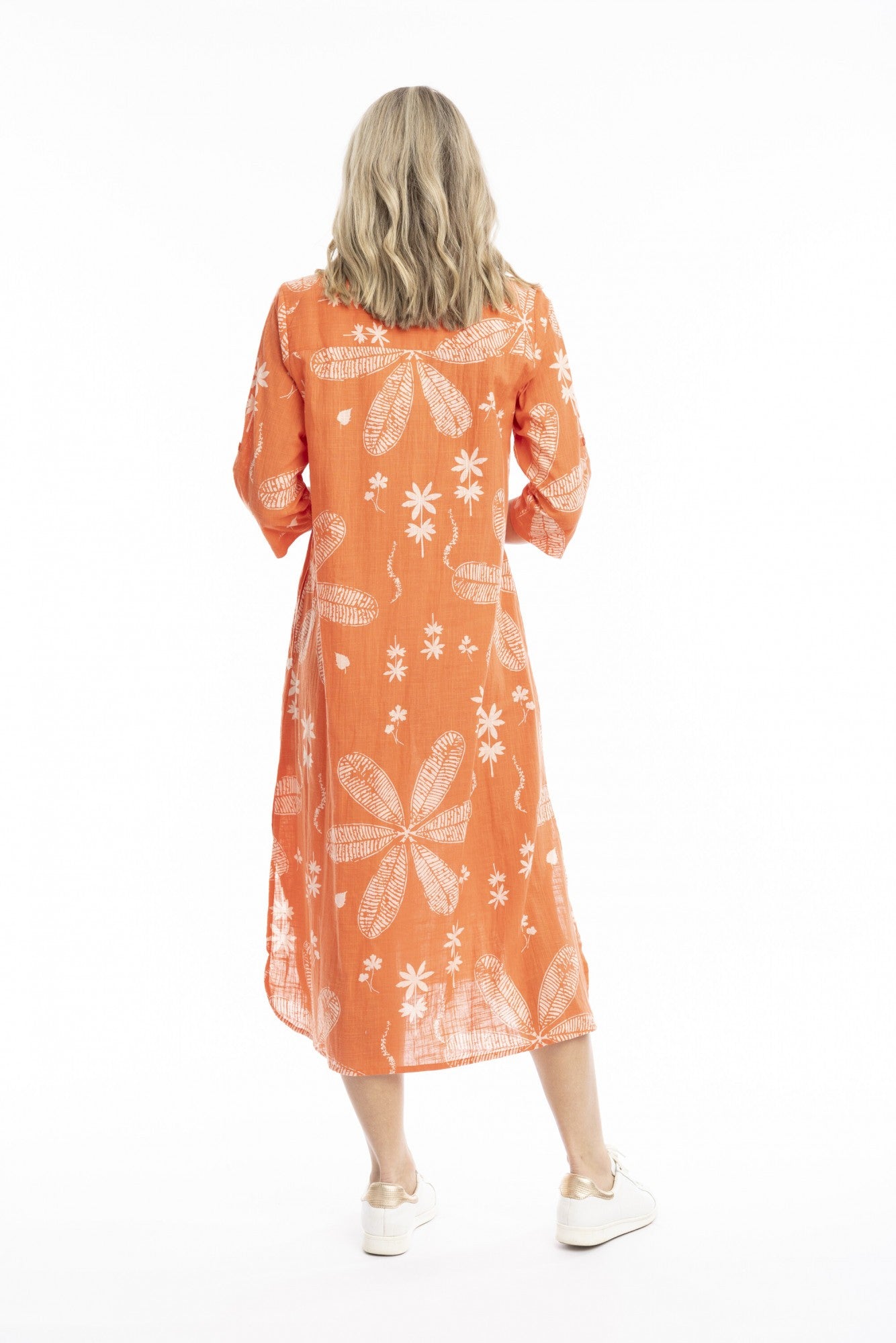 Large Flora coral - sofia shirt dress