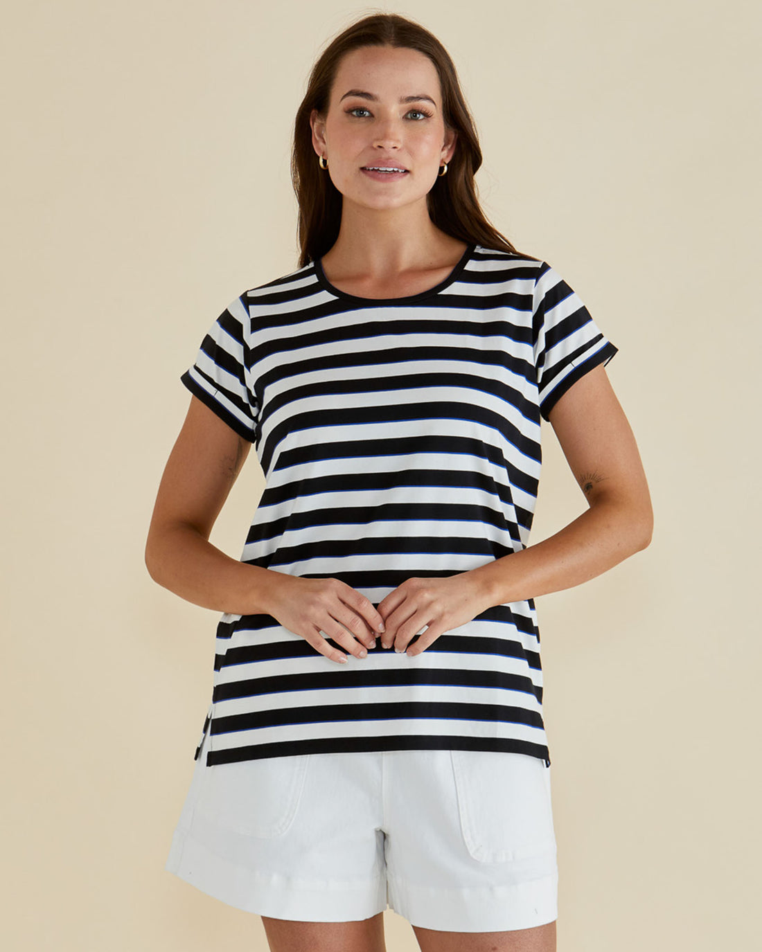 Caia Crew Tee blue/black stripe