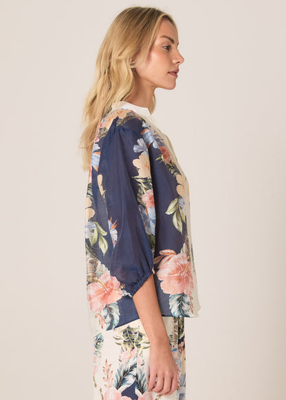 Solara Split Neck Blouse Navy