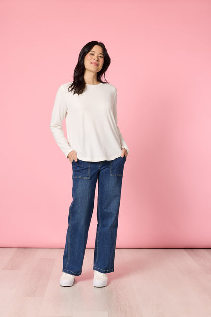 Brushed Cotton Crew Neck Tee- Ivory