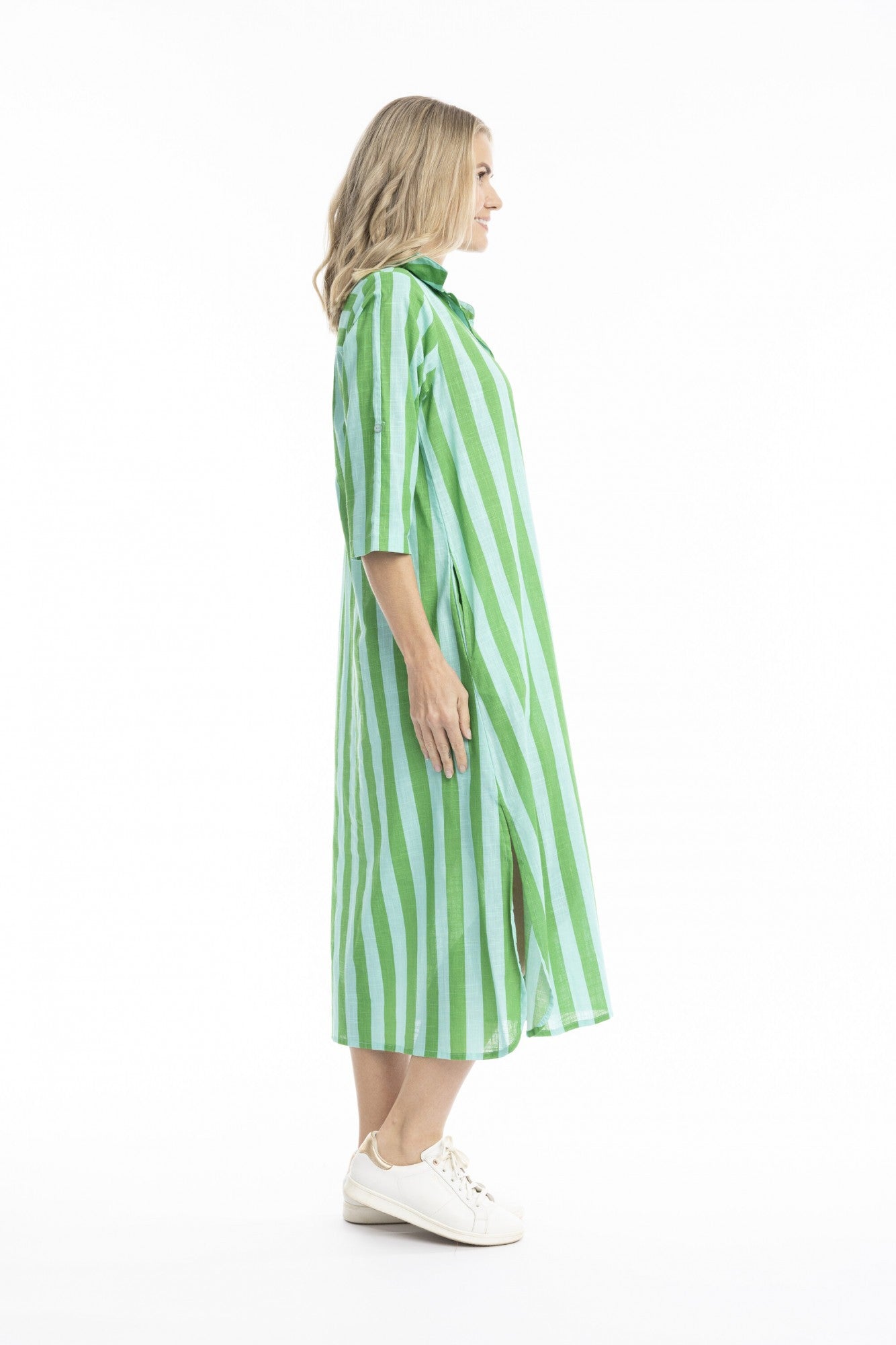 Green aqua stripe - sofia shirt dress