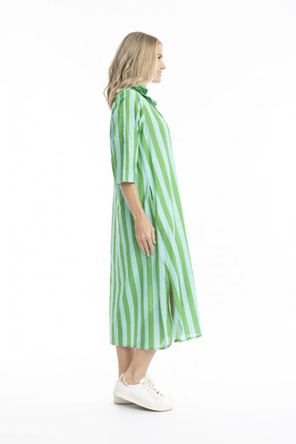 Green aqua stripe - sofia shirt dress