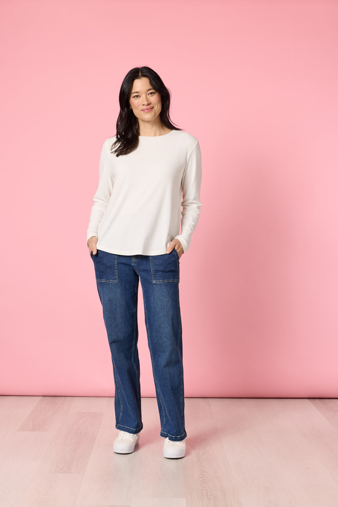 Brushed Cotton Crew Neck Tee- Ivory