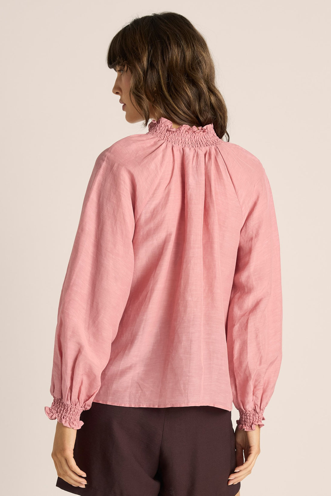 Lani Shirred Blouse - dusty rose
