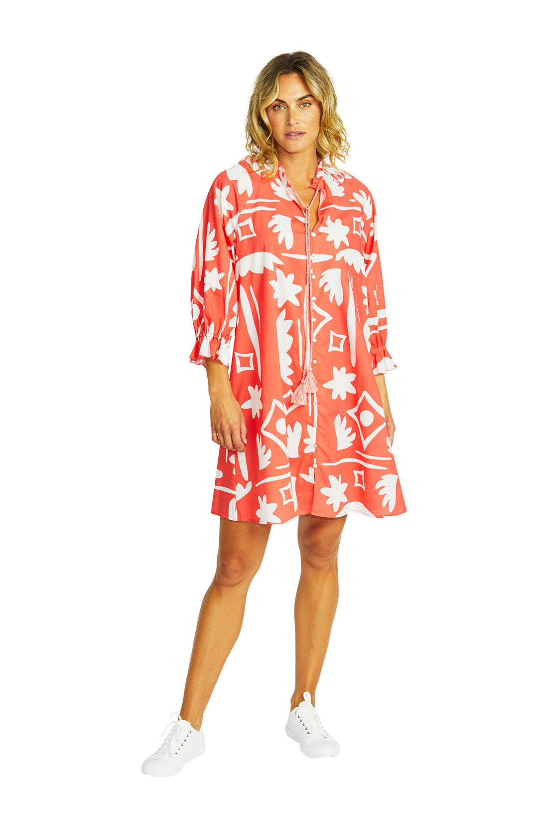 Moma Button Dress coral/ivory