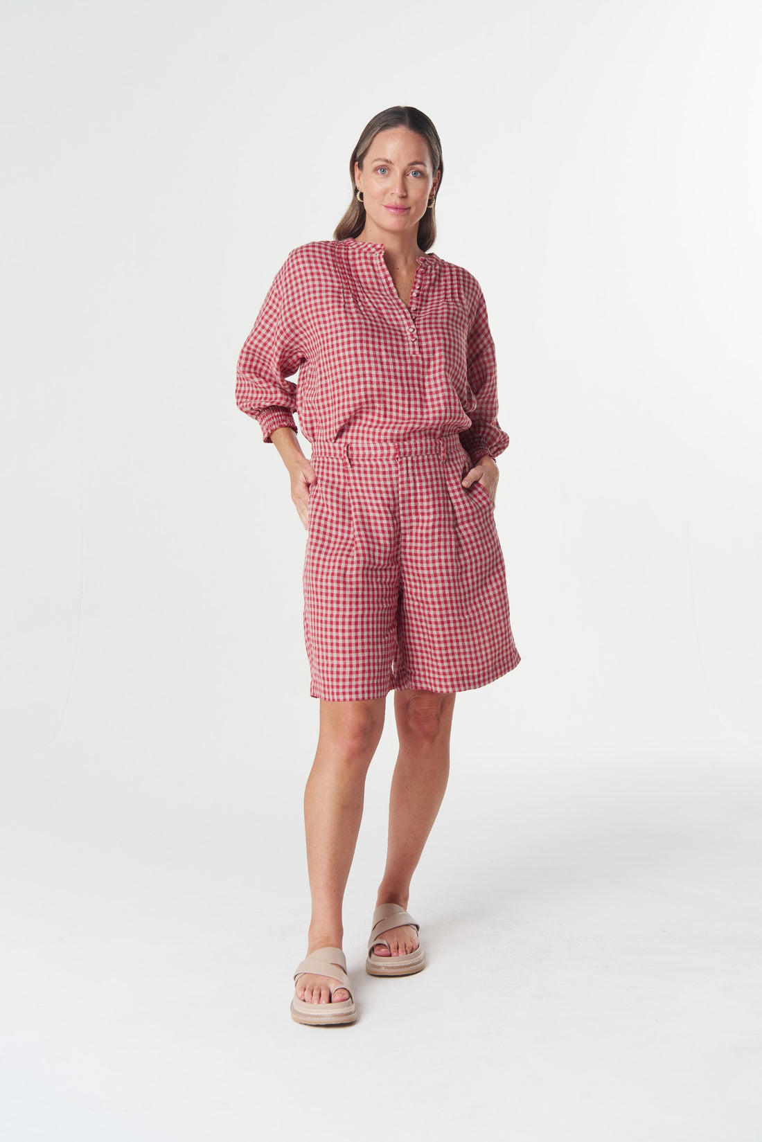 Ash Longer Mini Check Short - poinsettia