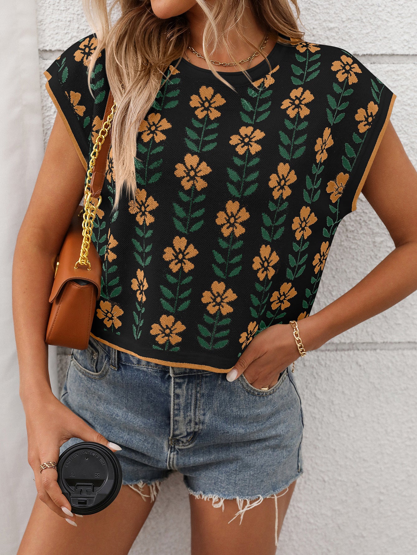 Rebecca knit floral blouse black