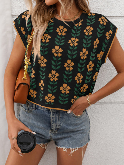 Rebecca knit floral blouse black