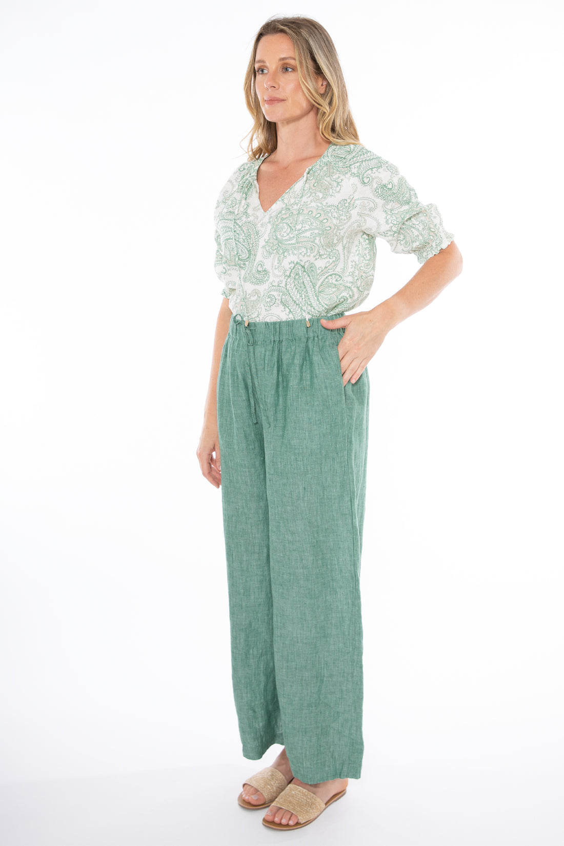 honeydew wide leg linen pant