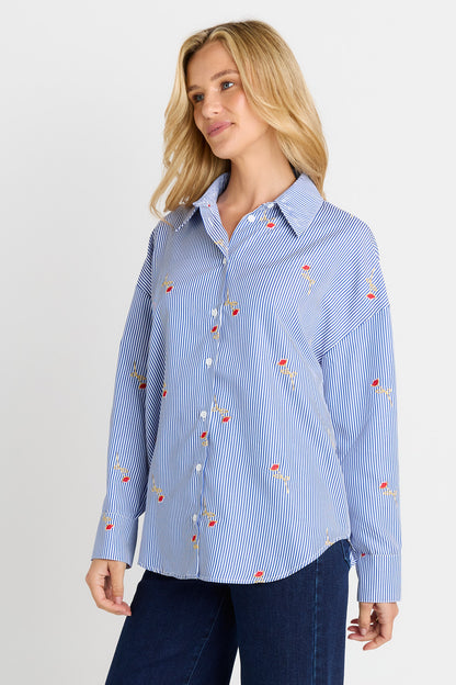 Sage Shirt- Rose stripe