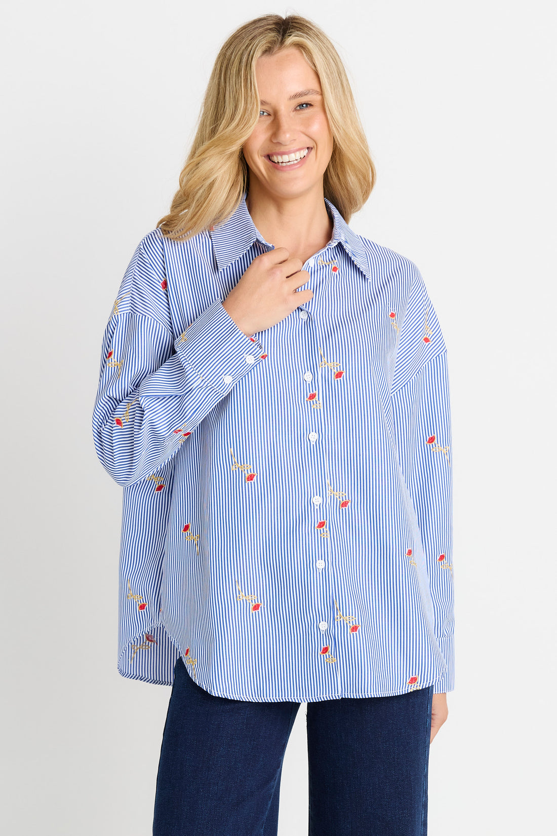 Sage Shirt- Rose stripe