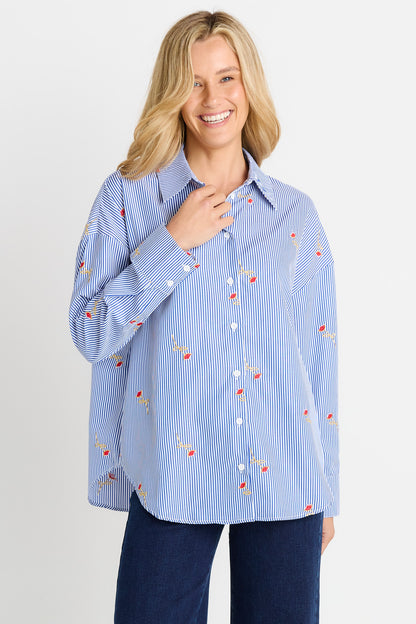 Sage Shirt- Rose stripe