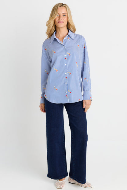 Sage Shirt- Rose stripe