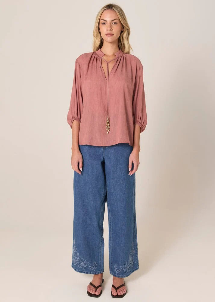 Shae Split Neck Blouse Terracotta