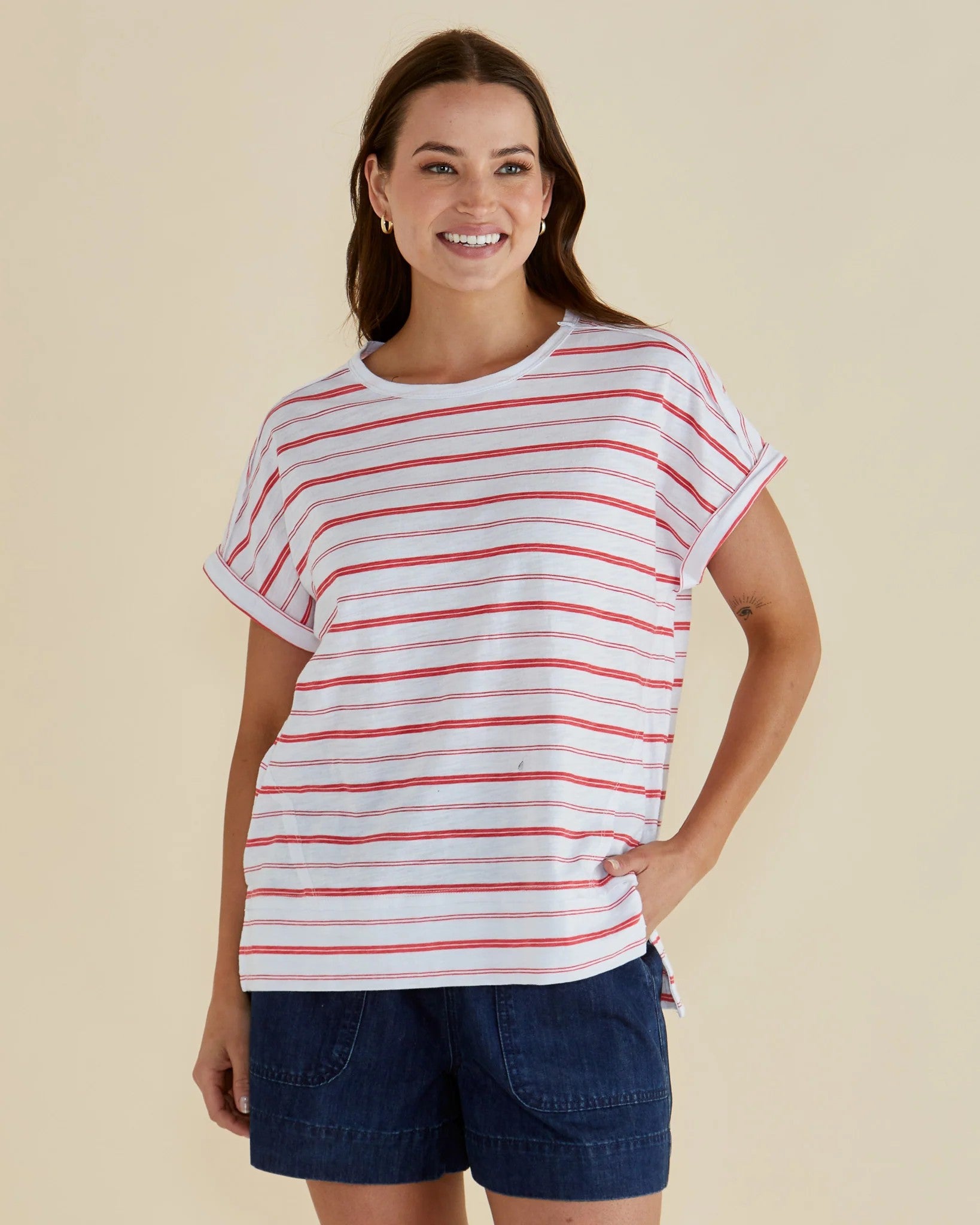 Shirley Tee grapefruit stripe