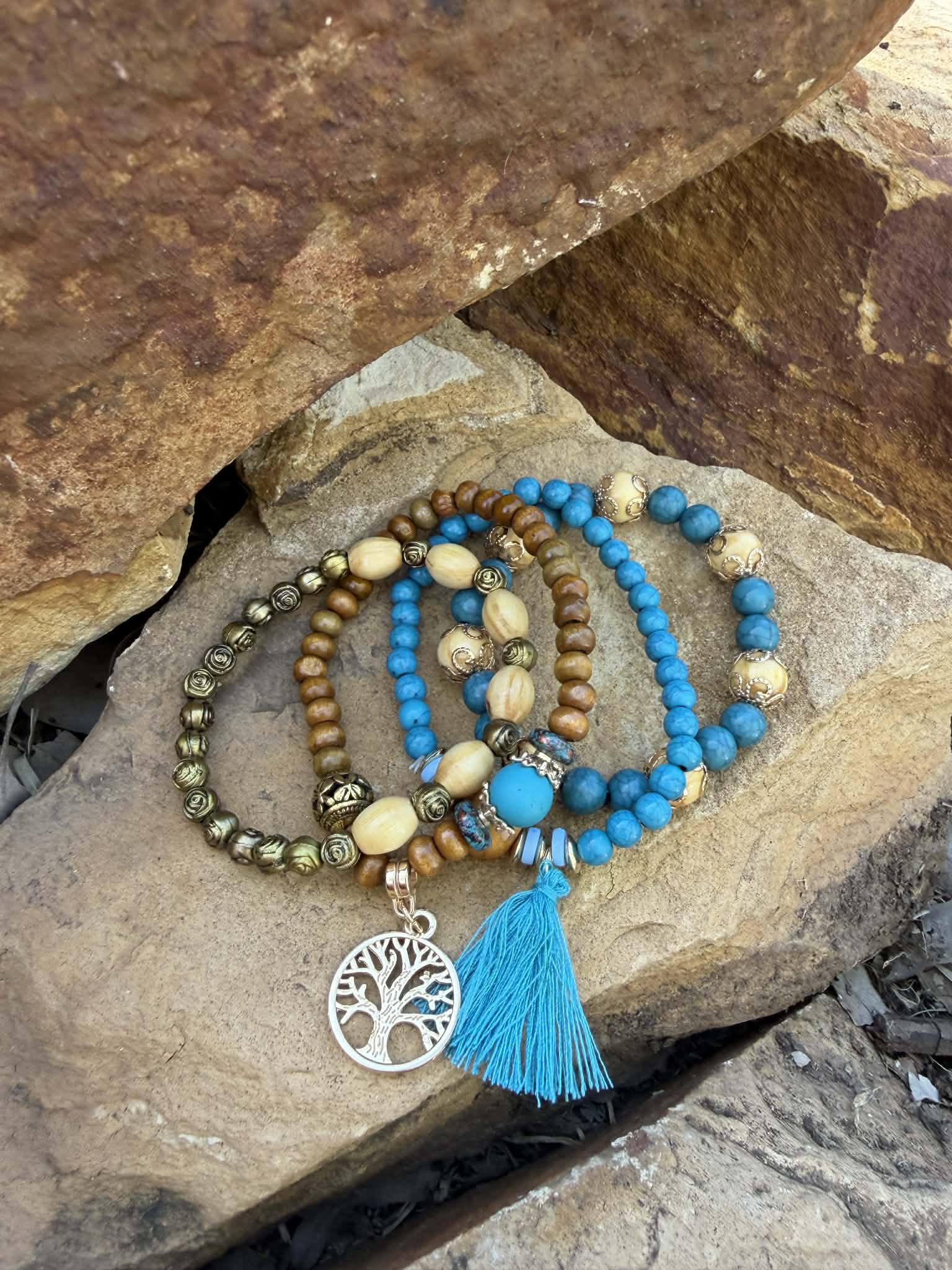 Teal Blue Tree of Life Bracelet