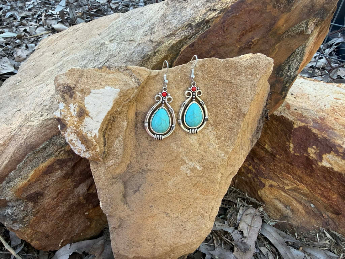 Turquoise Ember Earring Tassel drop Dangle