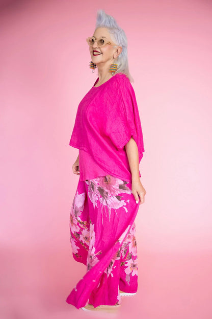 Tuscan Linen Top - fuschia