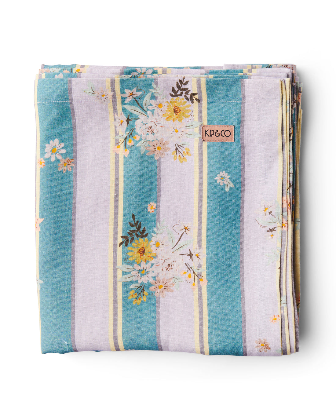 Floral stripe linen table cloth rectangle 145 x 270cm
