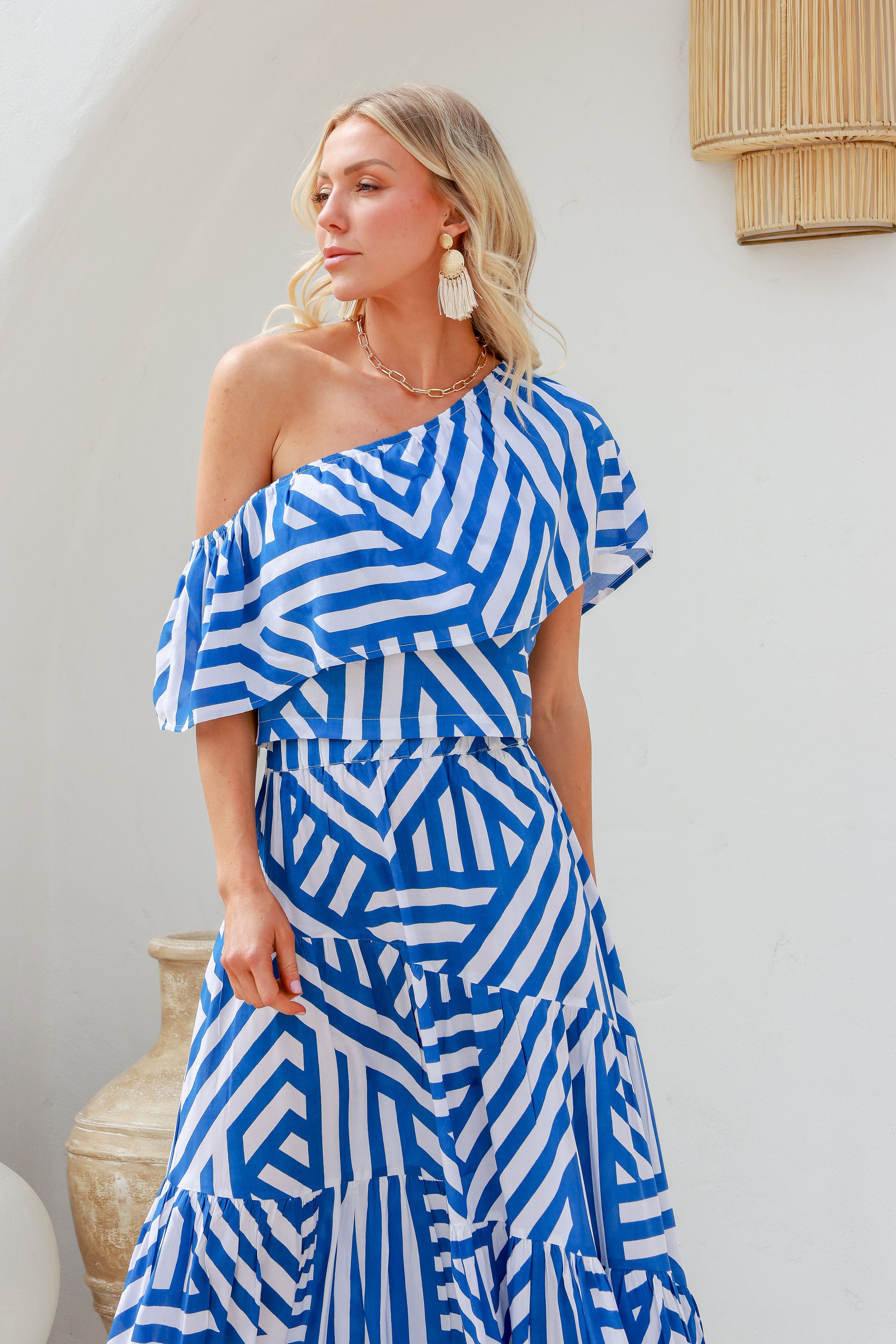 Blue stripe one shoulder top