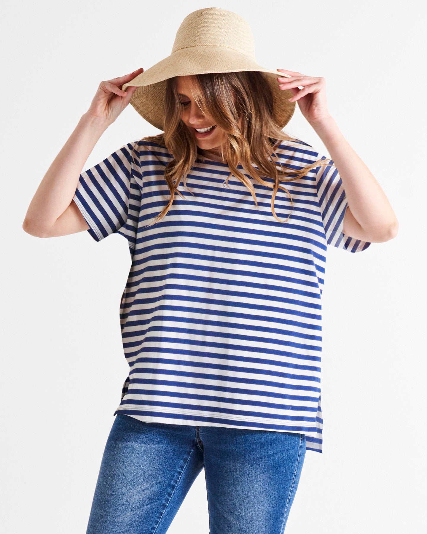 Mia Split hem tee Ocean Stripe